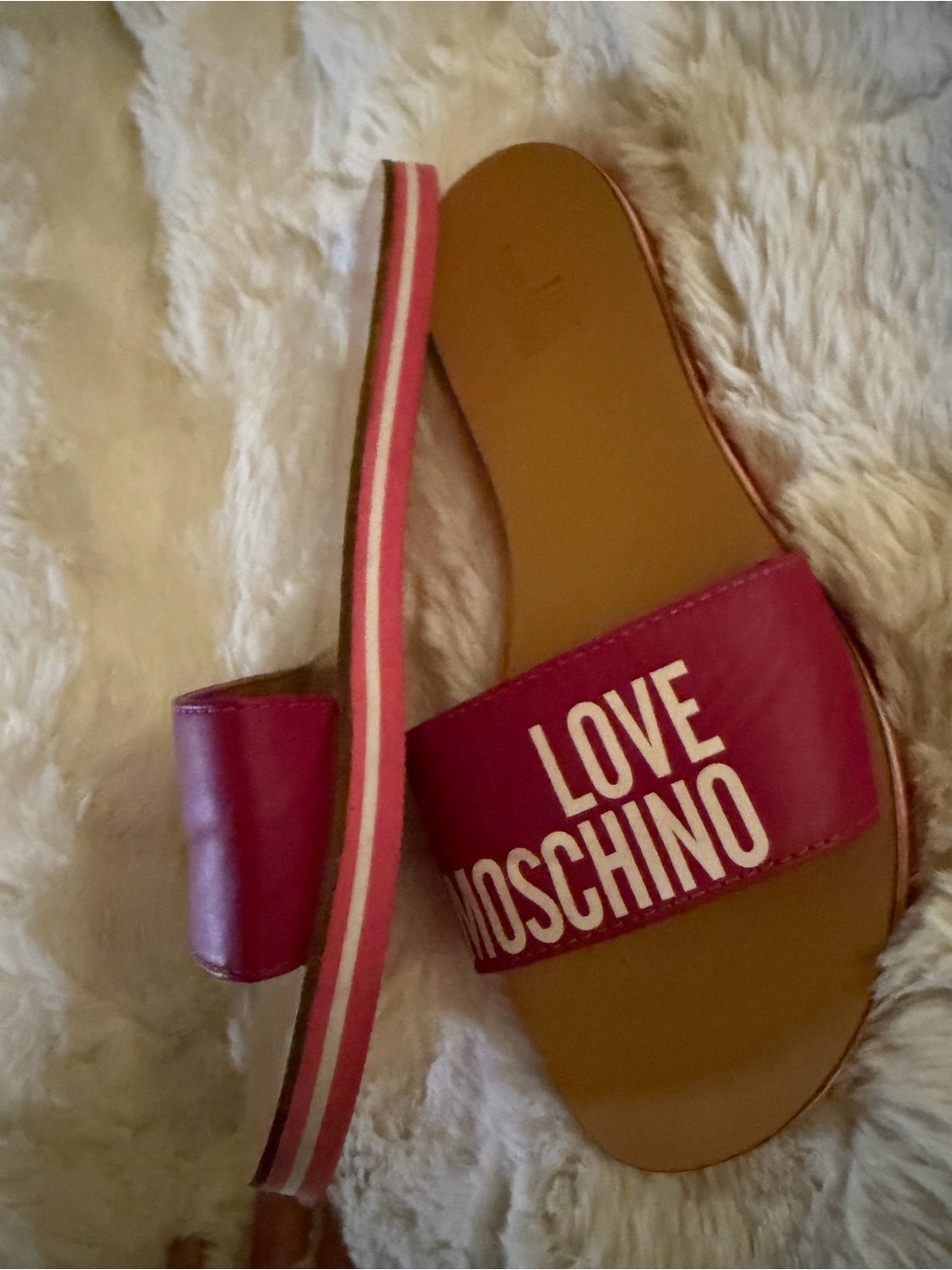 Love Moschino size 9 Magenta Slide Sandals with Yellow Heart - Picture 2 of 5
